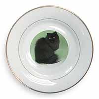 Black Persian Cat Gold Rim Plate Printed Full Colour in Gift Box