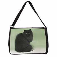 Black Persian Cat Large Black Laptop Shoulder Bag School/College