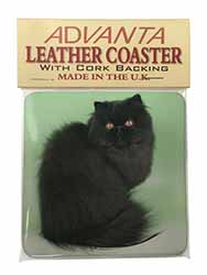 Black Persian Cat Single Leather Photo Coaster