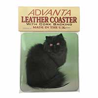 Black Persian Cat Single Leather Photo Coaster