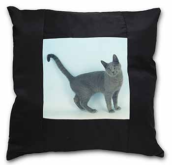 Russian Blue Cat Black Satin Feel Scatter Cushion