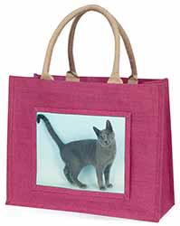 Russian Blue Cat Large Pink Jute Shopping Bag