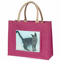 Russian Blue Cat Large Pink Jute Shopping Bag