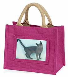 Russian Blue Cat Little Girls Small Pink Jute Shopping Bag