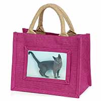 Russian Blue Cat Little Girls Small Pink Jute Shopping Bag