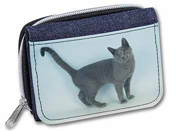 Russian Blue Cat Unisex Denim Purse Wallet