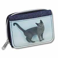 Russian Blue Cat Unisex Denim Purse Wallet