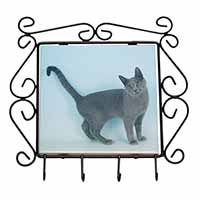 Russian Blue Cat Wrought Iron Key Holder Hooks