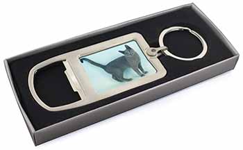 Russian Blue Cat Chrome Metal Bottle Opener Keyring in Box