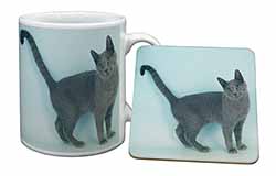 Russian Blue Cat Mug and Coaster Set