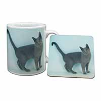 Russian Blue Cat Mug and Coaster Set