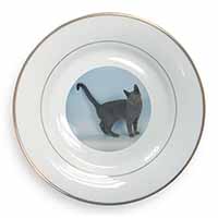 Russian Blue Cat Gold Rim Plate Printed Full Colour in Gift Box