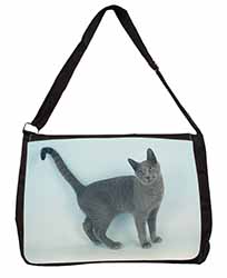 Russian Blue Cat Large Black Laptop Shoulder Bag School/College