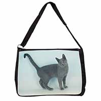 Russian Blue Cat Large Black Laptop Shoulder Bag School/College