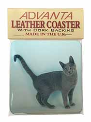 Russian Blue Cat Single Leather Photo Coaster