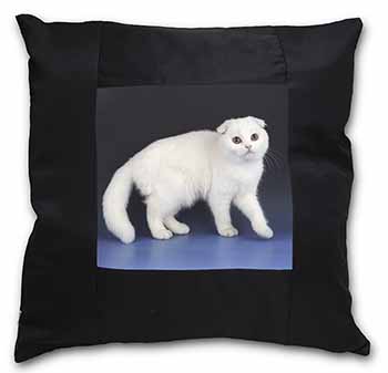 White Scottish Fold Cat Black Satin Feel Scatter Cushion