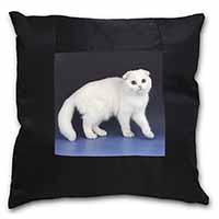 White Scottish Fold Cat Black Satin Feel Scatter Cushion