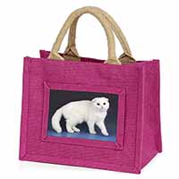 White Scottish Fold Cat Little Girls Small Pink Jute Shopping Bag