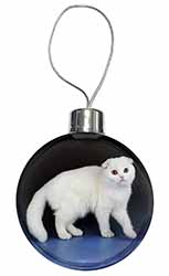 White Scottish Fold Cat Christmas Bauble