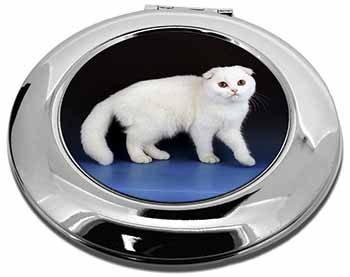 White Scottish Fold Cat Make-Up Round Compact Mirror