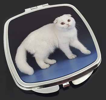 White Scottish Fold Cat Make-Up Compact Mirror