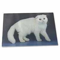 Large Glass Cutting Chopping Board White Scottish Fold Cat