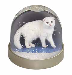 White Scottish Fold Cat Snow Globe Photo Waterball