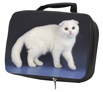 White Scottish Fold Cat Black Insulated School Lunch Box/Picnic Bag