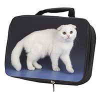 White Scottish Fold Cat Black Insulated School Lunch Box/Picnic Bag