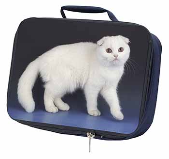 White Scottish Fold Cat Navy Insulated School Lunch Box/Picnic Bag