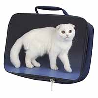 White Scottish Fold Cat Navy Insulated School Lunch Box/Picnic Bag