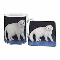 White Scottish Fold Cat Mug and Coaster Set