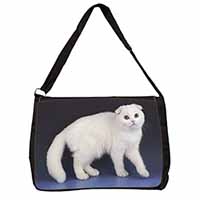 White Scottish Fold Cat Large Black Laptop Shoulder Bag School/College