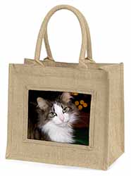 Beautiful Tabby Cat Natural/Beige Jute Large Shopping Bag