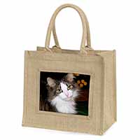 Beautiful Tabby Cat Natural/Beige Jute Large Shopping Bag