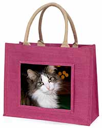 Beautiful Tabby Cat Large Pink Jute Shopping Bag