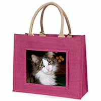 Beautiful Tabby Cat Large Pink Jute Shopping Bag