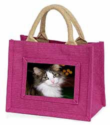 Beautiful Tabby Cat Little Girls Small Pink Jute Shopping Bag