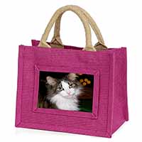 Beautiful Tabby Cat Little Girls Small Pink Jute Shopping Bag