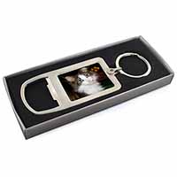 Beautiful Tabby Cat Chrome Metal Bottle Opener Keyring in Box