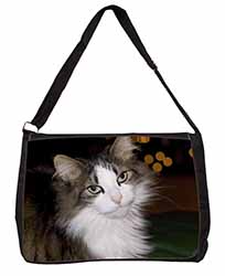 Beautiful Tabby Cat Large Black Laptop Shoulder Bag School/College