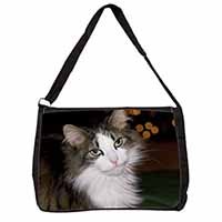 Beautiful Tabby Cat Large Black Laptop Shoulder Bag School/College