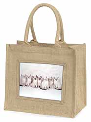 Snowshoe Kittens Snow Shoe Cats Natural/Beige Jute Large Shopping Bag