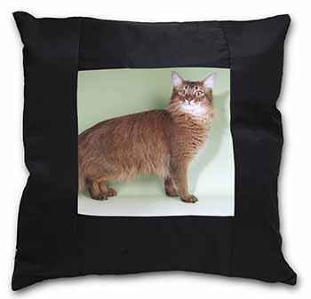 Ginger Somali Cat Black Satin Feel Scatter Cushion