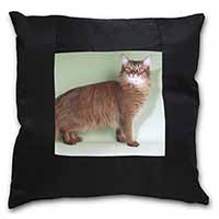 Ginger Somali Cat Black Satin Feel Scatter Cushion