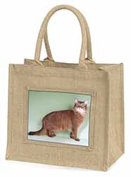 Ginger Somali Cat Natural/Beige Jute Large Shopping Bag