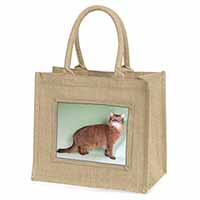 Ginger Somali Cat Natural/Beige Jute Large Shopping Bag