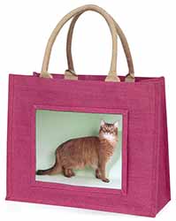 Ginger Somali Cat Large Pink Jute Shopping Bag