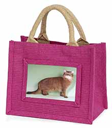 Ginger Somali Cat Little Girls Small Pink Jute Shopping Bag