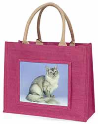 Silver Coat Tiffanie Cat Large Pink Jute Shopping Bag